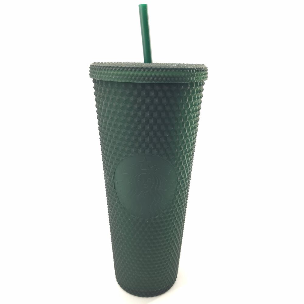 Starbucks Dark Forest Green Matte Diamond Pyramid Studded Cold Cup 24oz